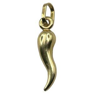 14K Solid Yellow Gold Mini Italian Horn Lucky Charm Pendant